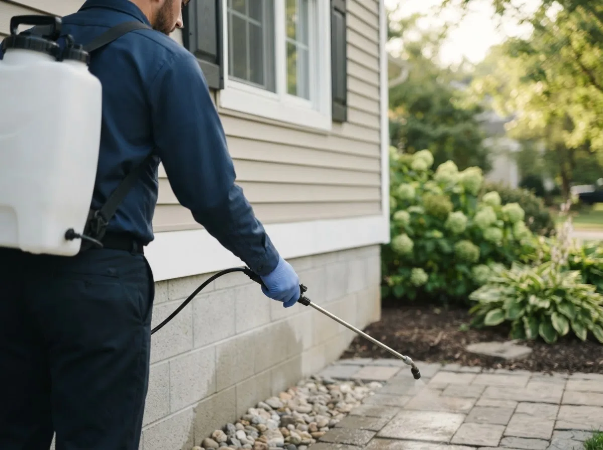 Pest control technician inspecting a home in Connelly Springs, NC
